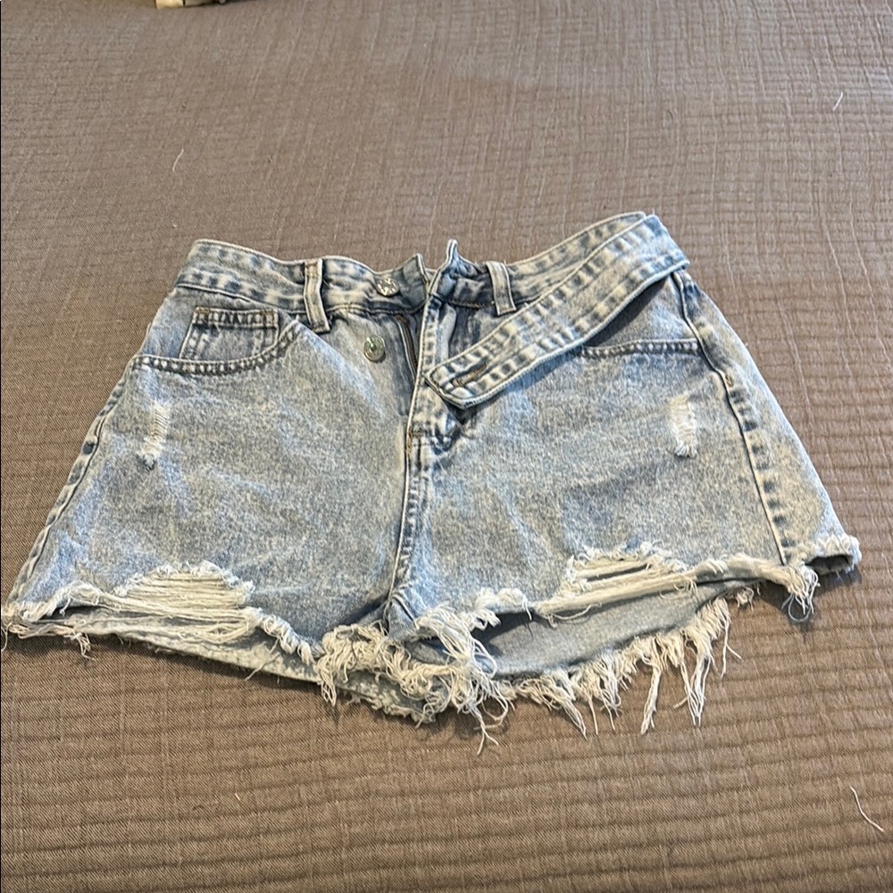 SHEIN Blue Distressed Jean Shorts High-Waisted